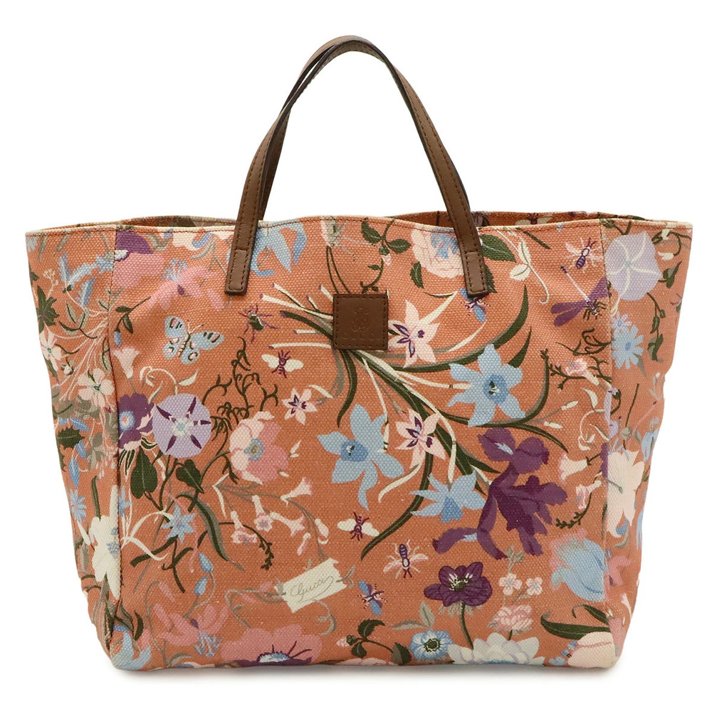 Gucci Tote Bag Handbag Flora Flower Canvas Leather Terracotta Multicolor